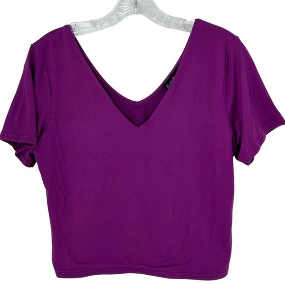 Set of Brit & Bri Women Size L One Black & One Pink Neck Crop Top Short Sleeves - Picture 2 of 14